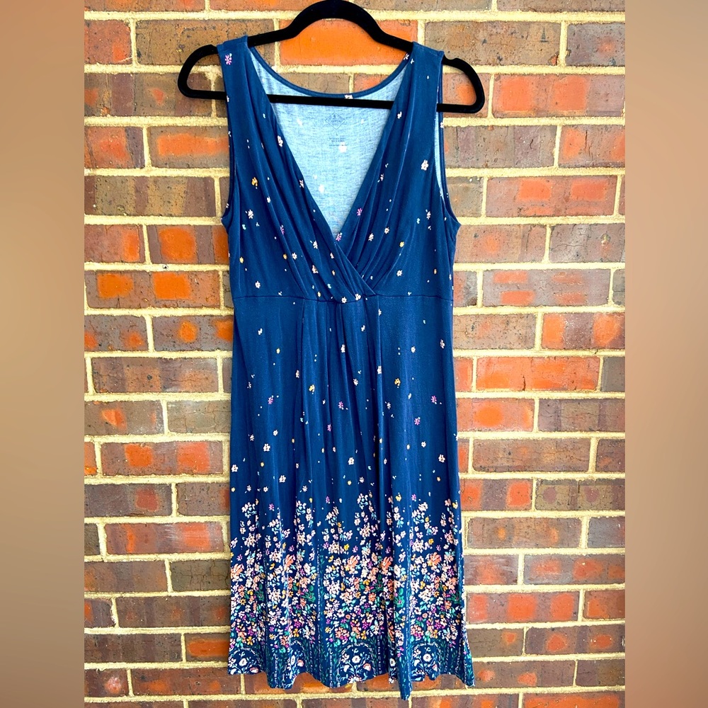 Navy and Floral, Sleeveless, V-neck dress